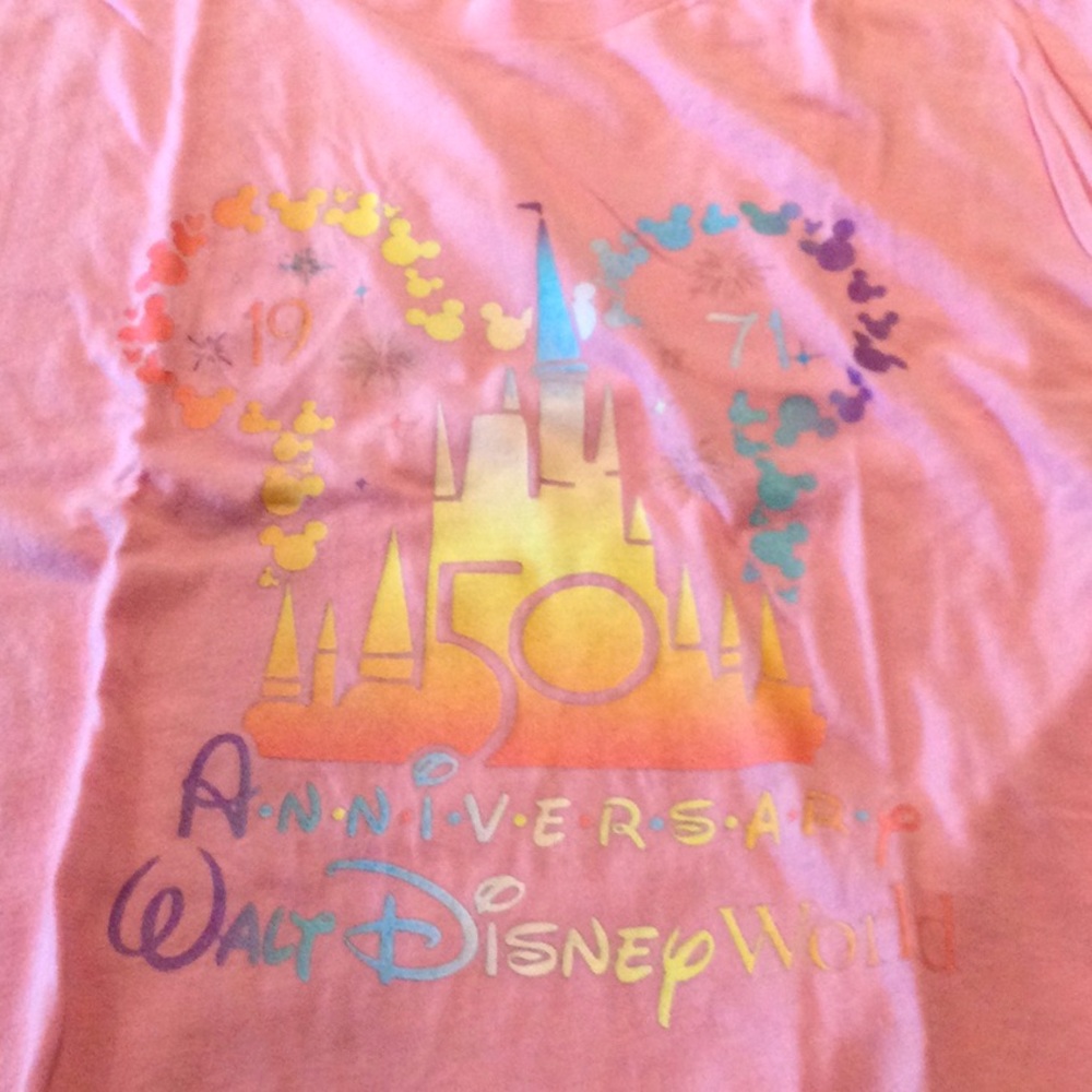 Walt Disney World 50th anniversary pink graphic tee, small.